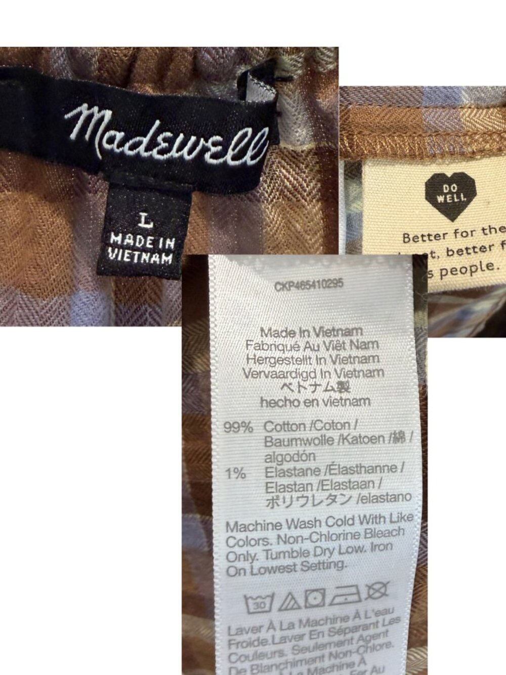 Madewell Gauze Sophia Midi Peasant Cottage Dress Brown Purple Plaid Size Large - Picture 7 of 7